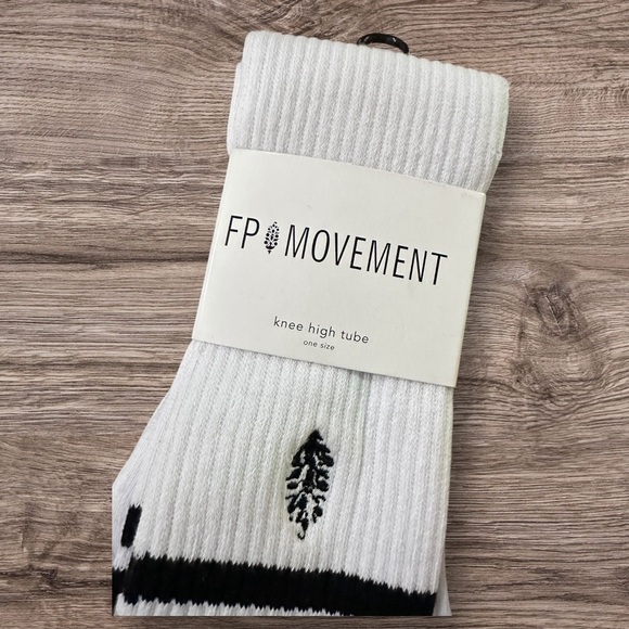 NWT Free People Knee High Logo Stripe Socks in White Combo - Picture 3 of 4